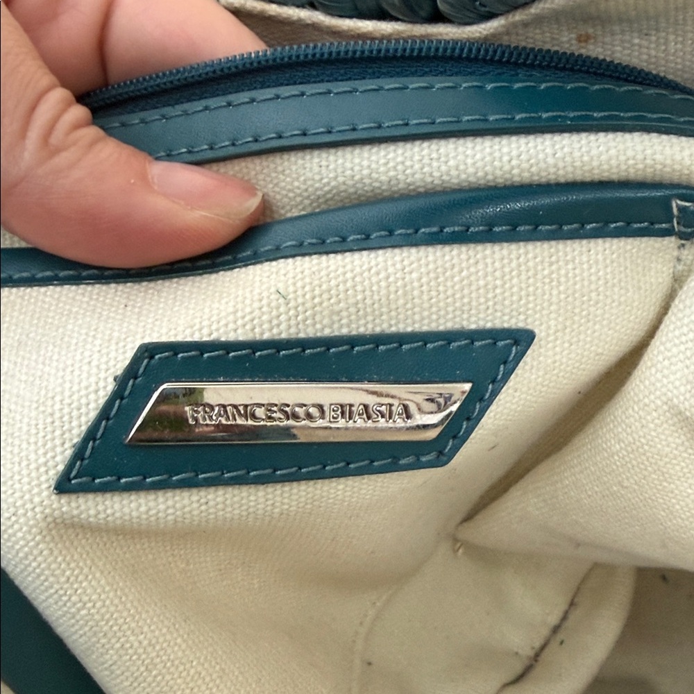 Francesco Biasia Freeway Jam Teal Straw Tote Bag - Picture 10 of 12